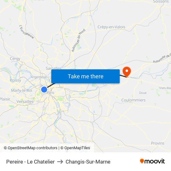 Pereire - Le Chatelier to Changis-Sur-Marne map