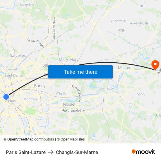 Paris Saint-Lazare to Changis-Sur-Marne map