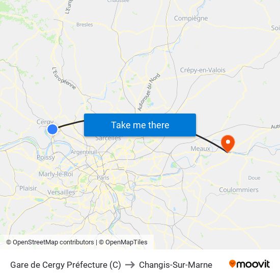 Gare de Cergy Préfecture (C) to Changis-Sur-Marne map