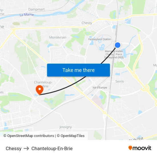 Chessy to Chanteloup-En-Brie map