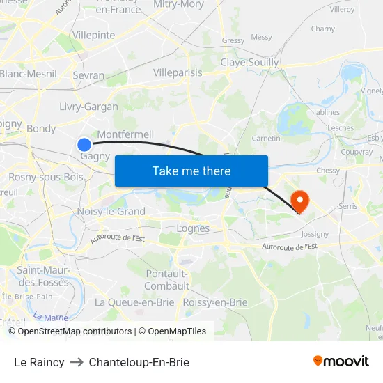 Le Raincy to Chanteloup-En-Brie map