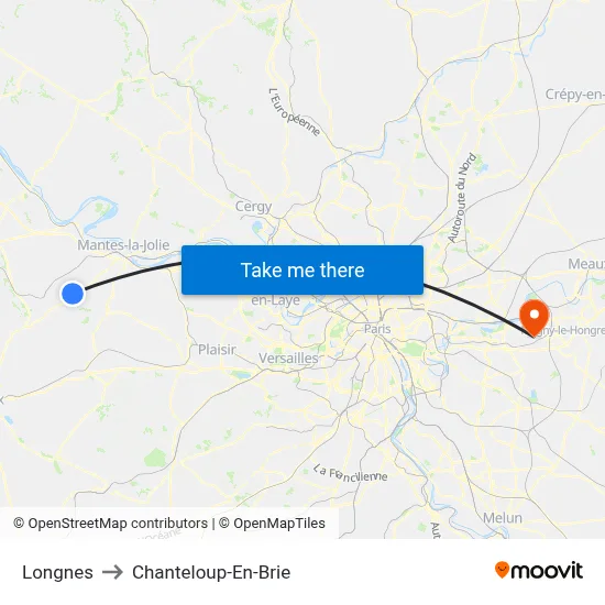 Longnes to Chanteloup-En-Brie map