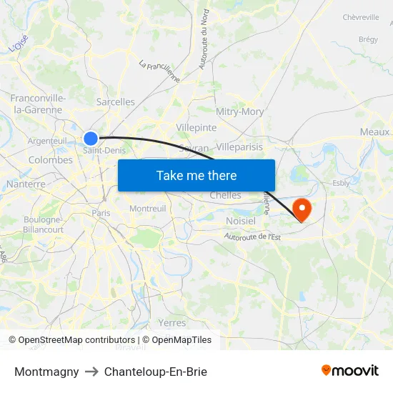 Montmagny to Chanteloup-En-Brie map
