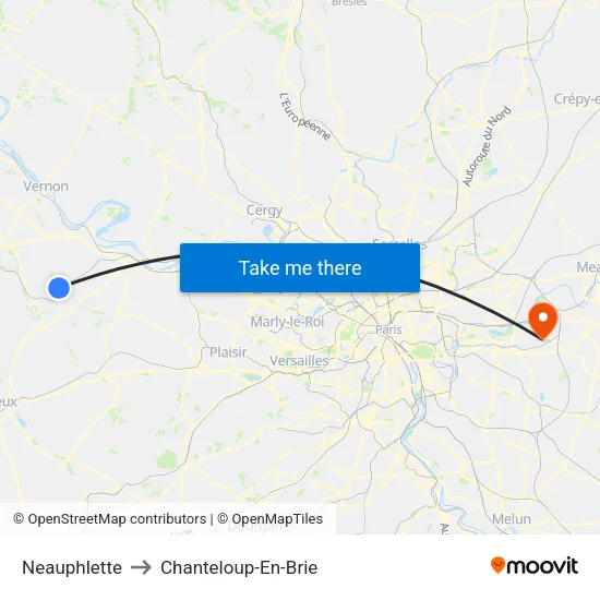 Neauphlette to Chanteloup-En-Brie map