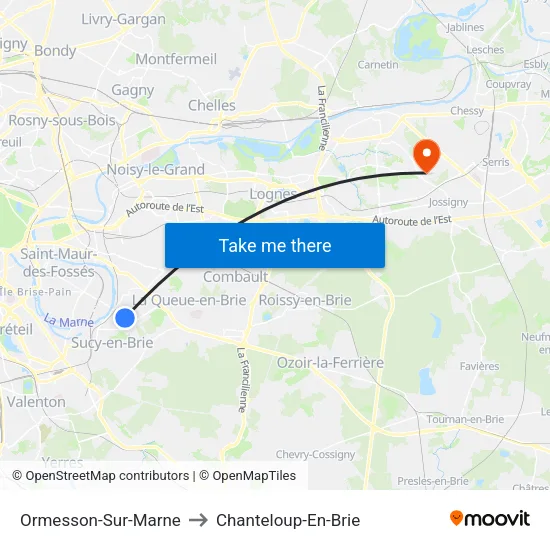 Ormesson-Sur-Marne to Chanteloup-En-Brie map