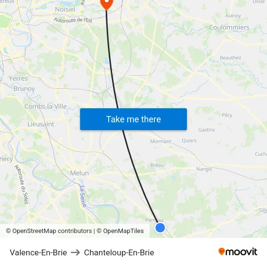 Valence-En-Brie to Chanteloup-En-Brie map