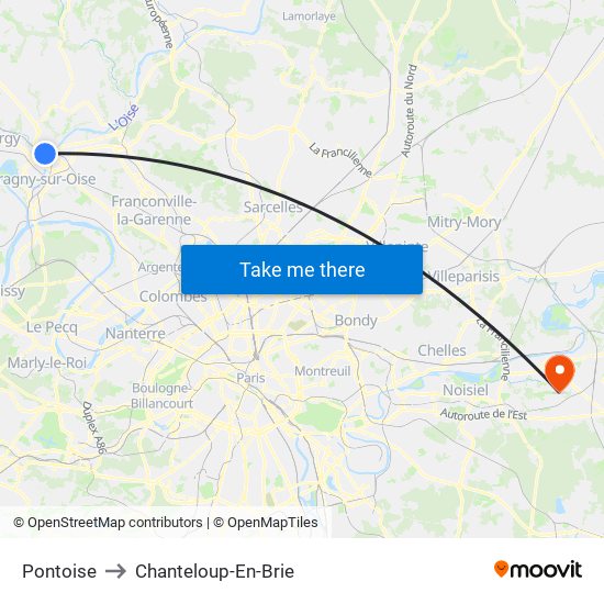 Pontoise to Chanteloup-En-Brie map