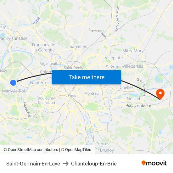 Saint-Germain-En-Laye to Chanteloup-En-Brie map