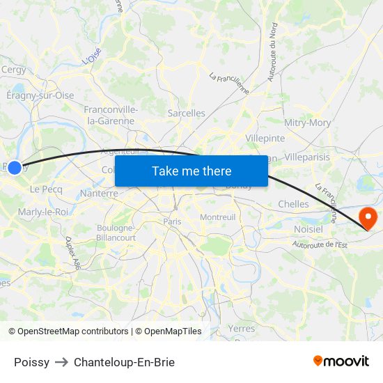 Poissy to Chanteloup-En-Brie map