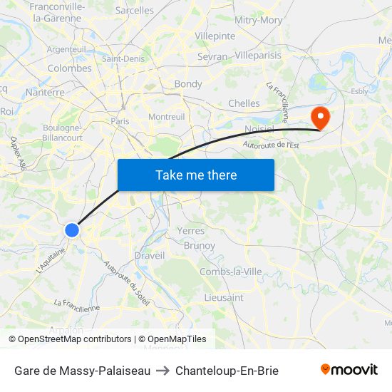 Gare de Massy-Palaiseau to Chanteloup-En-Brie map