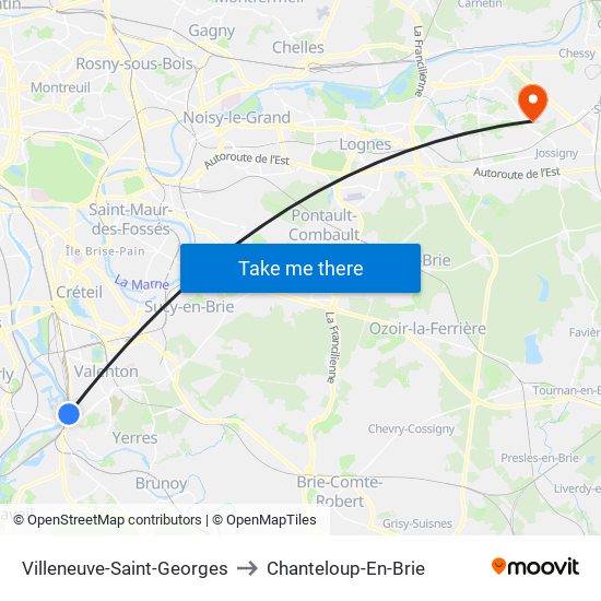 Villeneuve-Saint-Georges to Chanteloup-En-Brie map