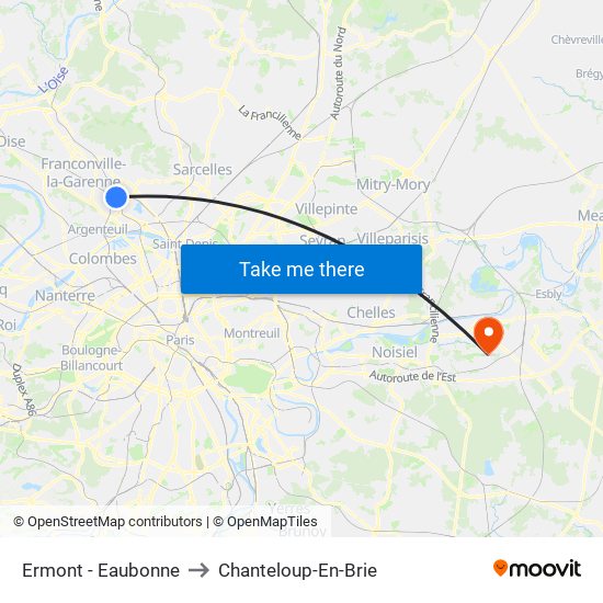 Ermont - Eaubonne to Chanteloup-En-Brie map
