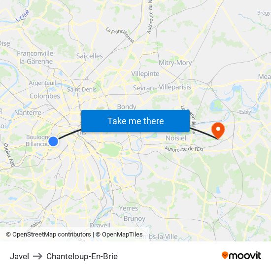 Javel to Chanteloup-En-Brie map