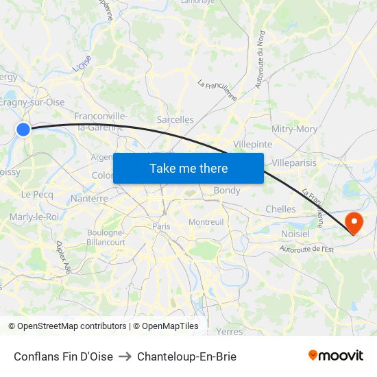 Conflans Fin D'Oise to Chanteloup-En-Brie map