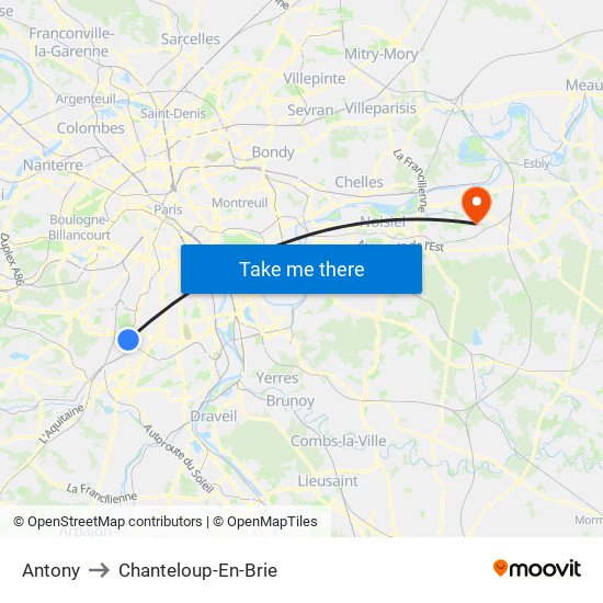 Antony to Chanteloup-En-Brie map