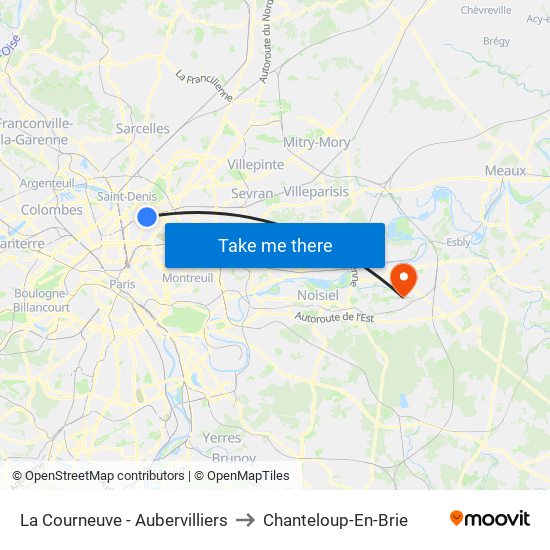 La Courneuve - Aubervilliers to Chanteloup-En-Brie map