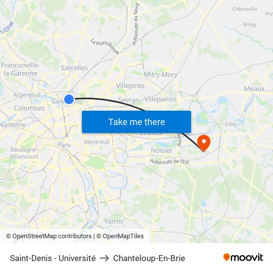 Saint-Denis - Université to Chanteloup-En-Brie map
