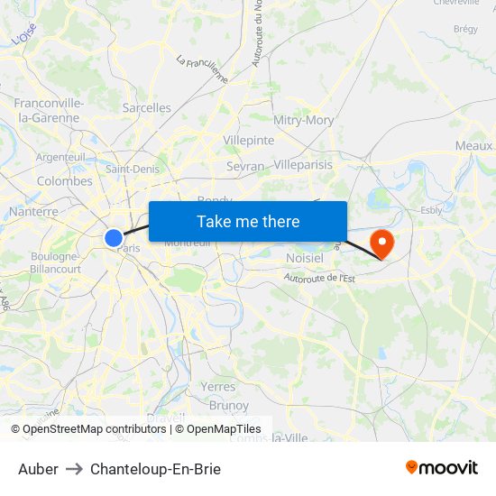 Auber to Chanteloup-En-Brie map
