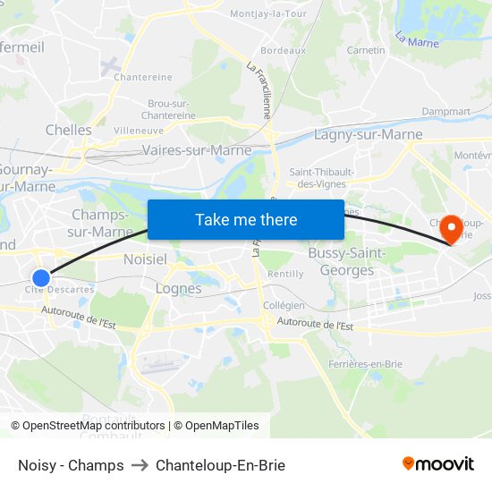 Noisy - Champs to Chanteloup-En-Brie map