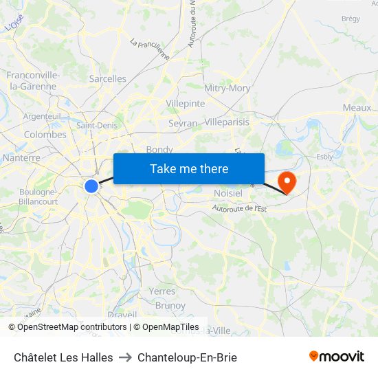 Châtelet Les Halles to Chanteloup-En-Brie map