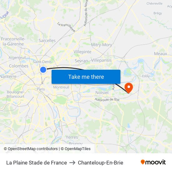 La Plaine Stade de France to Chanteloup-En-Brie map