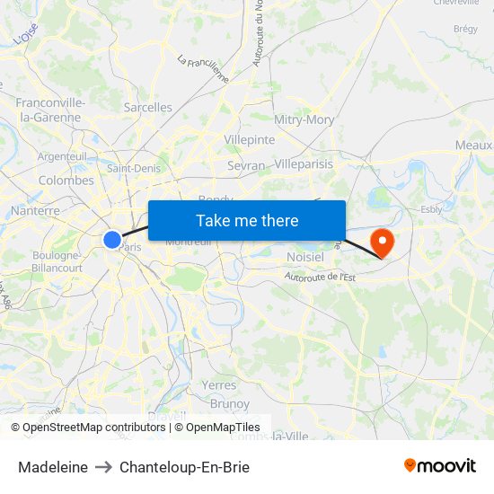 Madeleine to Chanteloup-En-Brie map