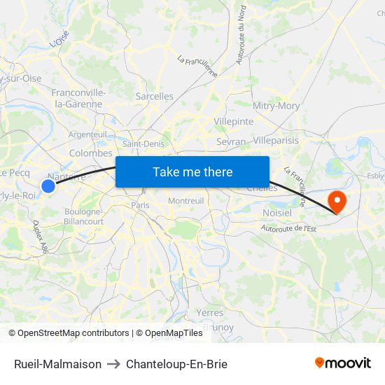 Rueil-Malmaison to Chanteloup-En-Brie map