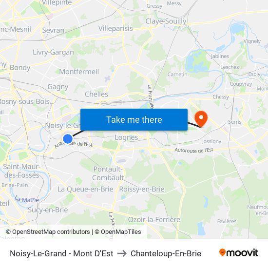 Noisy-Le-Grand - Mont D'Est to Chanteloup-En-Brie map