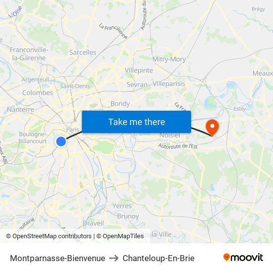 Montparnasse-Bienvenue to Chanteloup-En-Brie map