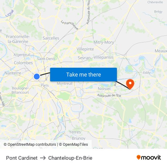 Pont Cardinet to Chanteloup-En-Brie map