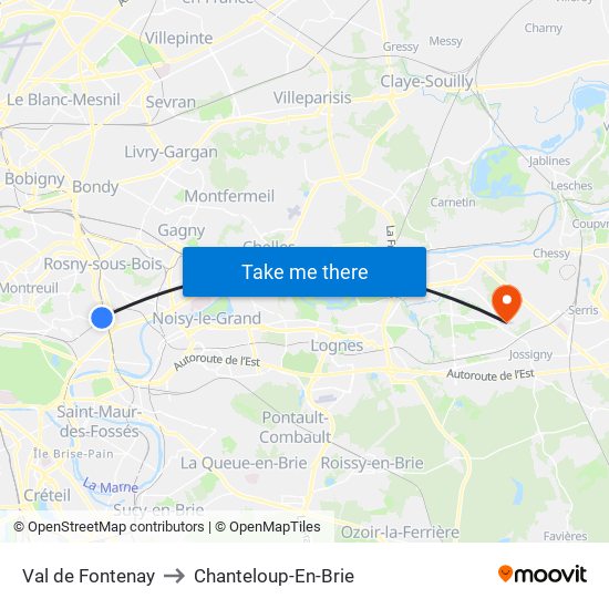 Val de Fontenay to Chanteloup-En-Brie map