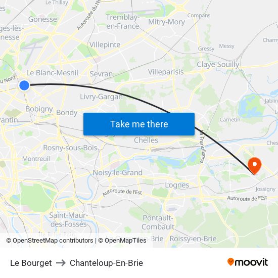 Le Bourget to Chanteloup-En-Brie map