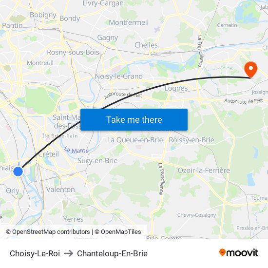 Choisy-Le-Roi to Chanteloup-En-Brie map