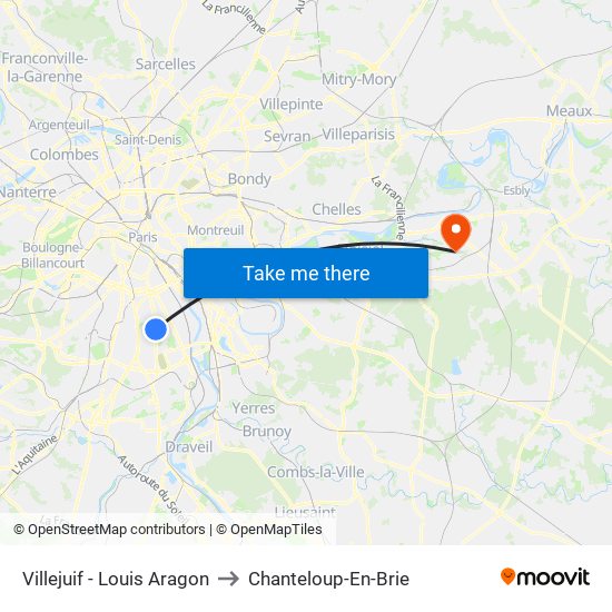 Villejuif - Louis Aragon to Chanteloup-En-Brie map