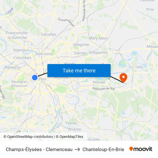 Champs-Élysées - Clemenceau to Chanteloup-En-Brie map