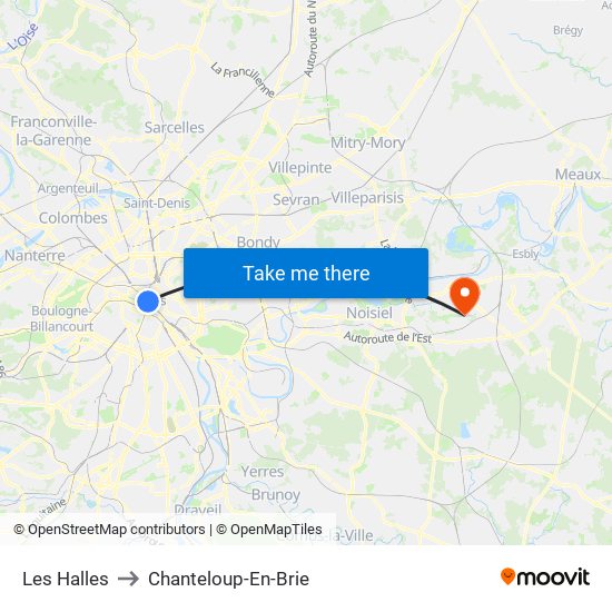 Les Halles to Chanteloup-En-Brie map