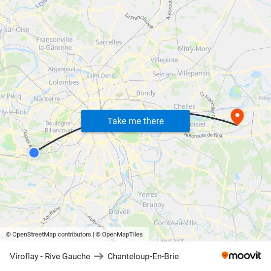 Viroflay - Rive Gauche to Chanteloup-En-Brie map