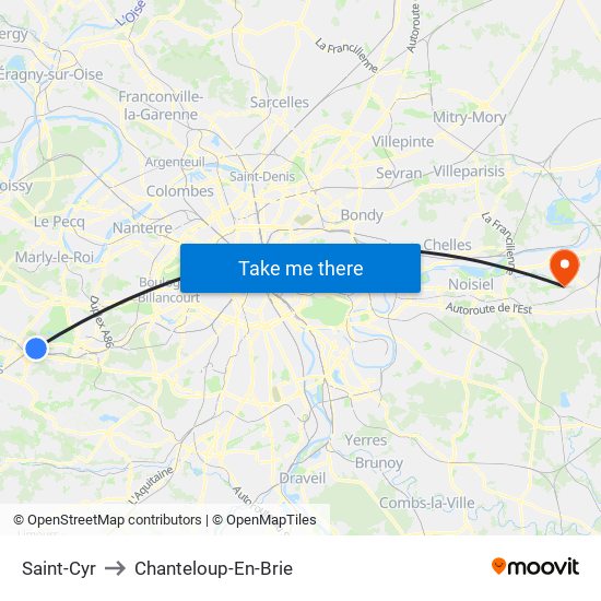 Saint-Cyr to Chanteloup-En-Brie map