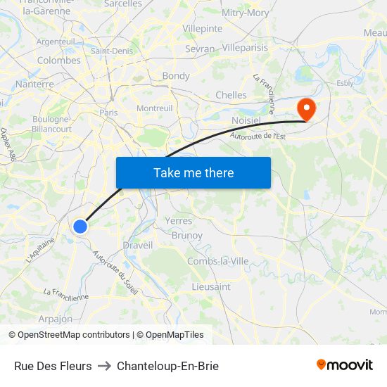 Rue Des Fleurs to Chanteloup-En-Brie map