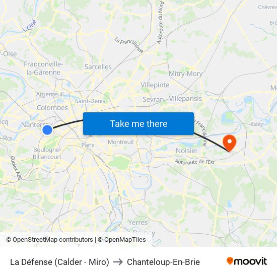 La Défense (Calder - Miro) to Chanteloup-En-Brie map