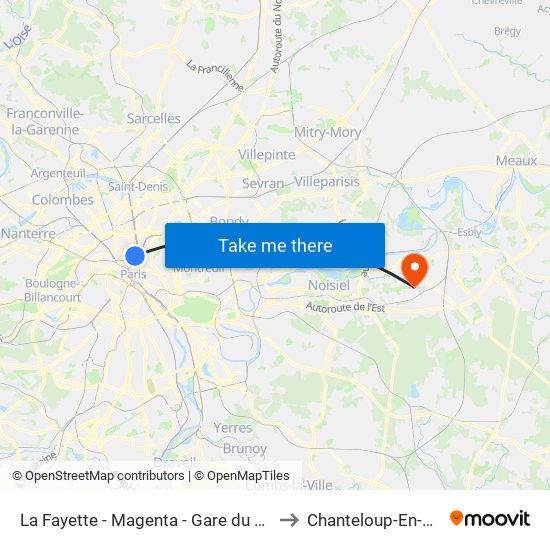 La Fayette - Magenta - Gare du Nord to Chanteloup-En-Brie map