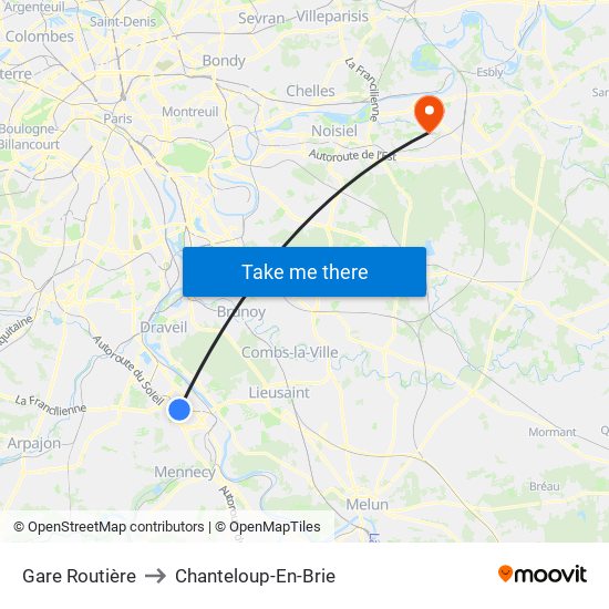 Gare Routière to Chanteloup-En-Brie map