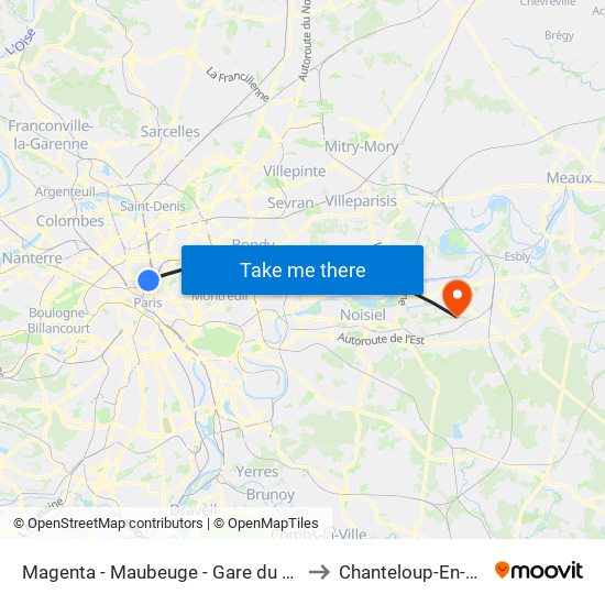 Magenta - Maubeuge - Gare du Nord to Chanteloup-En-Brie map