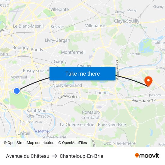 Avenue du Château to Chanteloup-En-Brie map