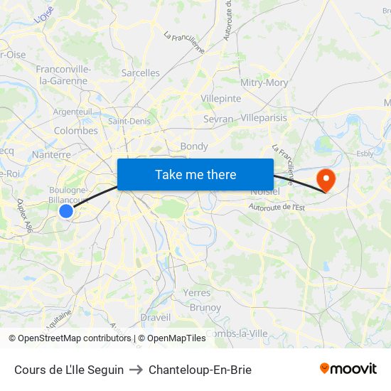 Cours de L'Ile Seguin to Chanteloup-En-Brie map