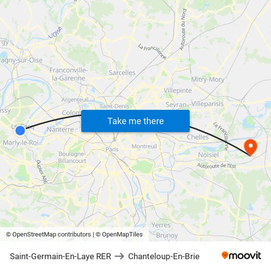 Saint-Germain-En-Laye RER to Chanteloup-En-Brie map