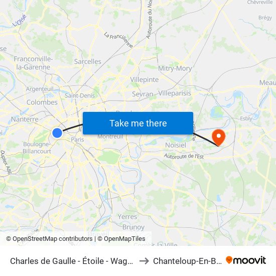 Charles de Gaulle - Étoile - Wagram to Chanteloup-En-Brie map
