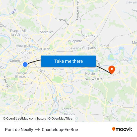 Pont de Neuilly to Chanteloup-En-Brie map