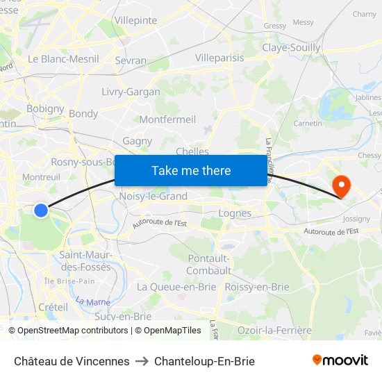Château de Vincennes to Chanteloup-En-Brie map