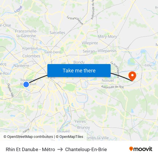Rhin Et Danube - Métro to Chanteloup-En-Brie map